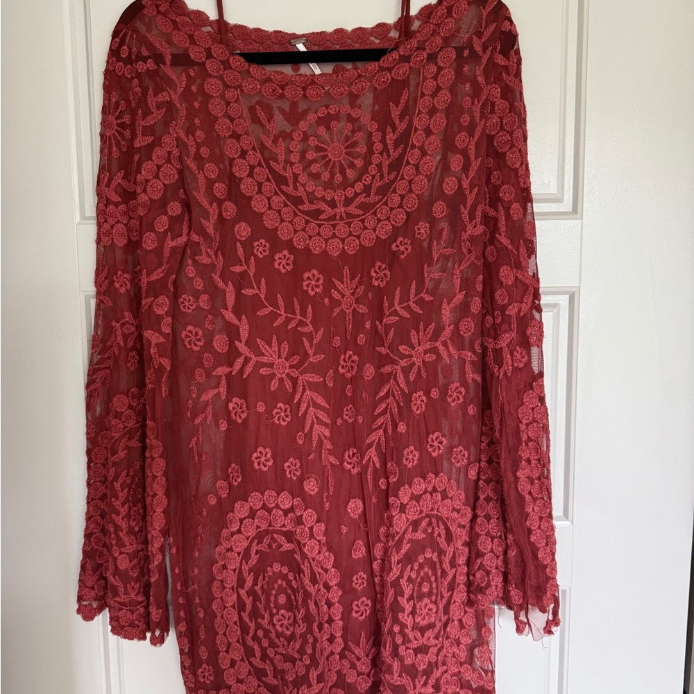 Free People Red Lace Mini Dress
